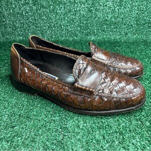 Bragano By Cole Haan Woven Slip On Brown Leather Loafers Size 9 W (Wide) Vintage